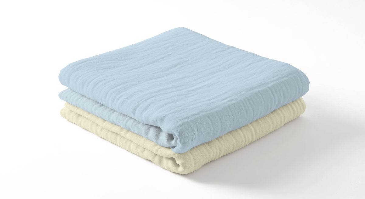Muslin Swaddle Blankets -Blue and Sunshine (2 Pack)