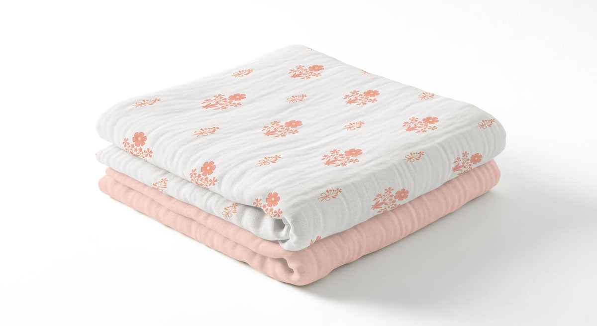 Muslin Swaddle Blankets - Pink Floral (2 Pack)