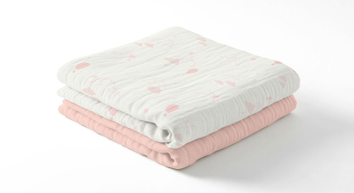 Muslin Swaddle Blankets - Pink Sky (2 Pack)