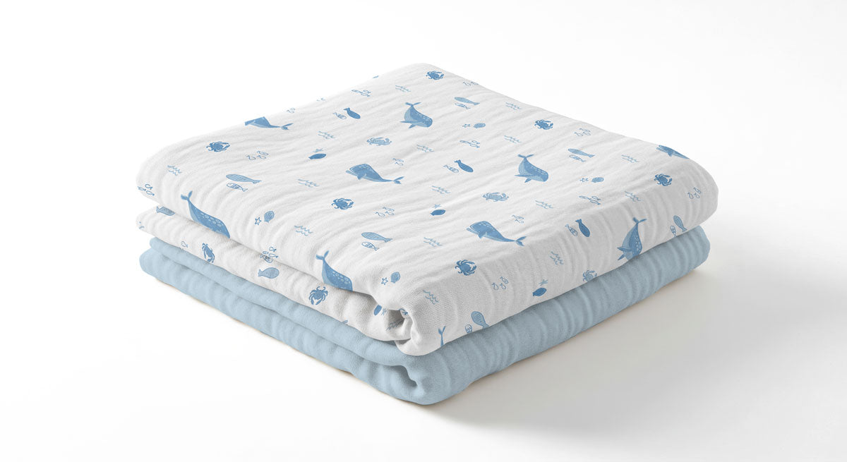 Muslin Swaddle Blankets - Sea Creatures (2 Pack)
